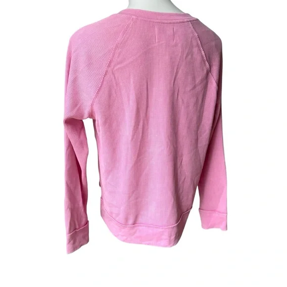 Sunnyside by SUNDRY Pink Stonewashed Waffle Knit Pullover Top, Sz Lg - Picture 4 of 14